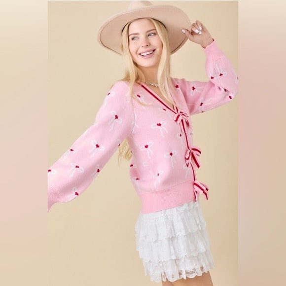 Ribbon Bow Print Striped Cardigan - Main Strip - Picture 4 of 7